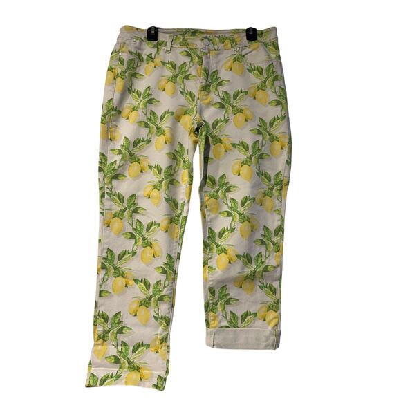 Talbots Signature Crop Size 12 Lemon Print Jeans Capris Yellow summer Women's - Picture 3 of 5